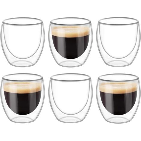 Lot de 6 tasses à double paroi, verres et mugs, tasses à café transparentes à double paroi, double paroi, cappuccino, latte et isothermes (80 ml) (1/5)