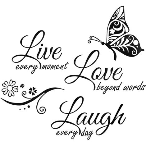 Stickers muraux « Vivre, aimer, rire », stickers muraux inspirants, décoration murale, pour la décoration de la chambre et du salon. (1/4)