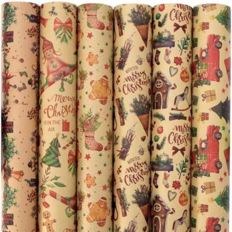 Papier cadeau de Noël, 12 feuilles, papier kraft recyclé 70 x 50 cm (1/5)