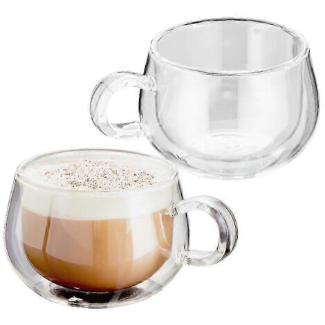 Verres à cappuccino à double paroi avec anse – Isolation sous vide, lot de 2, 225 ml – Robustes et résistants à la chaleur (1/5)