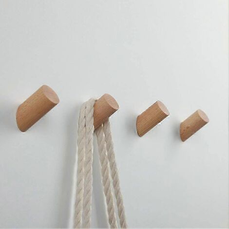 Ensemble de 5 patères murales en bois naturel pour vêtements, chapeaux et sacs, porte-serviettes décoratif - BAOGELA (1/5)