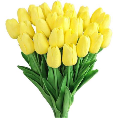 30 tulipes artificielles en latex, bouquet de fausses tulipes au toucher réaliste pour la décoration (1/5)