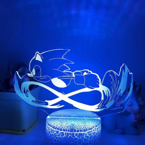 Veilleuse JUSTUP Anime Sonic Électrique en Course, Lampe Illusion 3D avec Télécommande 16 Couleurs, Décoration de Chambre de Garçon