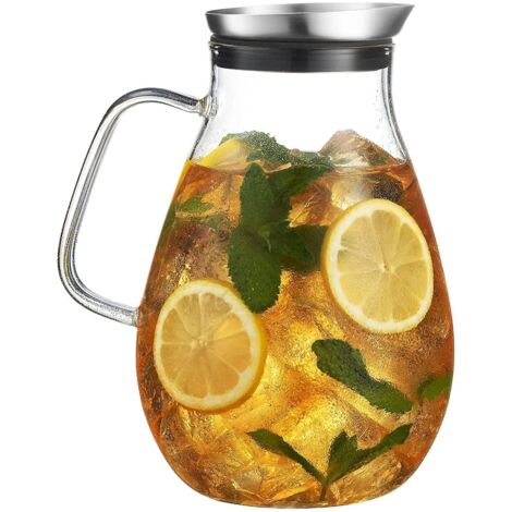 Pichet en verre de 2500 ml avec couvercle, carafe légère et élégante avec poignée, idéale pour les journées froides. (1/5)