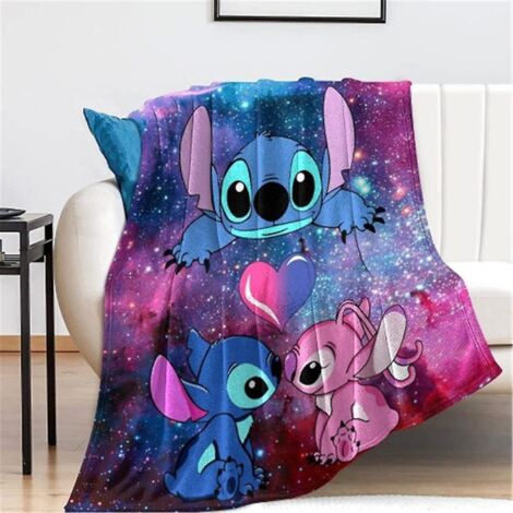 Couverture en flanelle douce et chaude à motif Lilo & Stitch, idéale pour le lit, le canapé ou la voiture. Cadeau d'anniversaire parfait pour les fans de Stitch. Dimensions : 130 x 150 cm.