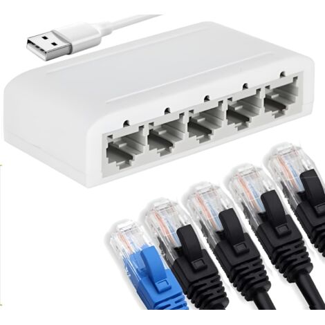 Répartiteur Ethernet, répartiteur Internet, commutateur réseau, CAT6, RJ45, 100 Mbps, alimentation USB, commutateur LAN 5 ports pour ajouter des ports Ethernet supplémentaires (1/5)