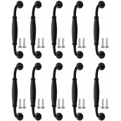 Lot de 10 poignées noires pour portes de placard, poignées de cuisine, poignées de penderie, poignées coulissantes, boutons de porte de 128 mm (1/5)