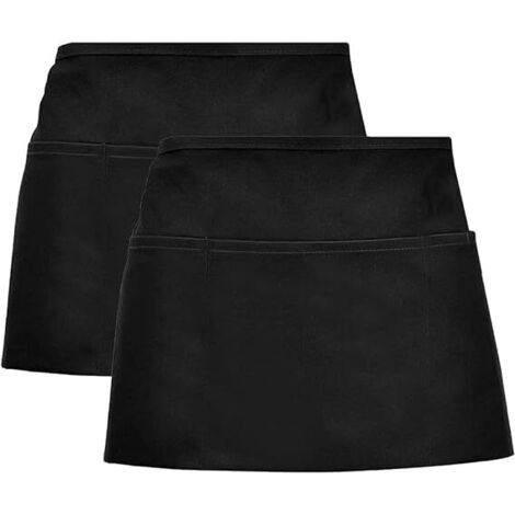 Lot de 2 tabliers de taille, tabliers courts noirs anti-salissures avec poches, idéaux pour la cuisine, la restauration, le service en salle, la cuisine et la pâtisserie. Parfaits pour les serveurs, l (1/5)