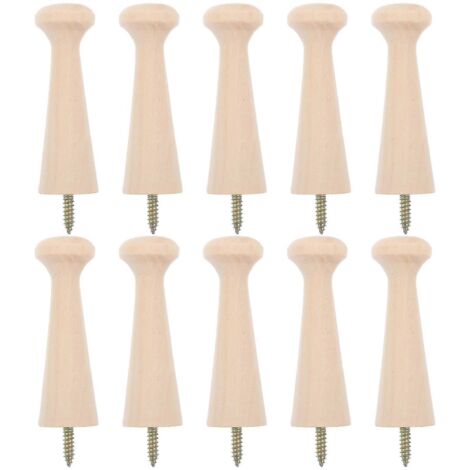 Lot de 10 chevilles à visser en bois pour suspendre des objets au mur. Crochet mural en bois. (1/5)