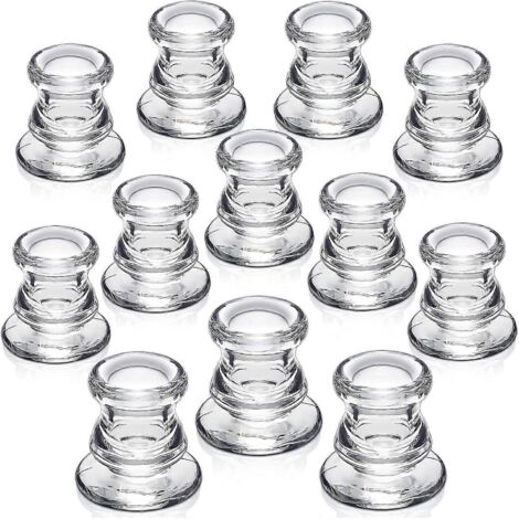 Lot de 12 bougeoirs coniques en verre épais pour centre de table - Décoration idéale pour mariages, fêtes et festivals (1/4)