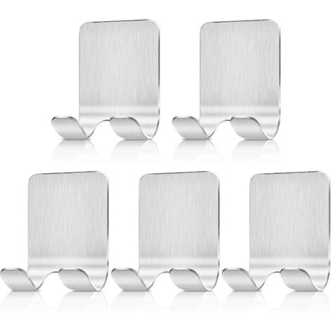 Lot de 5 crochets porte-rasoirs, crochets multi-usages auto-adhésifs en acier inoxydable pour douche, rasoir, clés, ustensiles de cuisine, serviette, peignoir