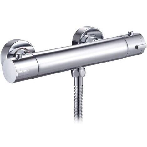 Houhence – Robinet thermostatique mural chromé – Laiton massif avec bouton de sécurité – Sortie G1/2 – Verrouillage à 38°C pour éviter les brûlures (1/5)