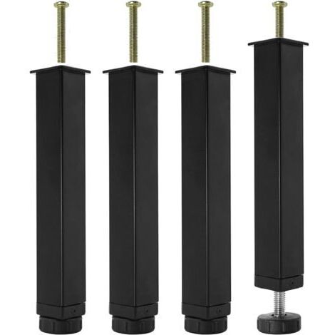Houhence – Lot de 4 pieds de lit en métal – Hauteur réglable 25-27 cm – Acier laminé à froid – Installation sans perçage – Design moderne noir