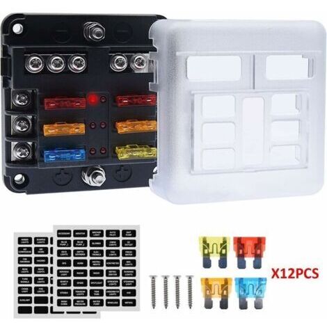 Houhence – Bloc-fusibles étanche 4 × 6 voies – Indicateur LED – 12 circuits – Tension 32V CC – Charge max 20A par circuit – Installation facile (1/5)