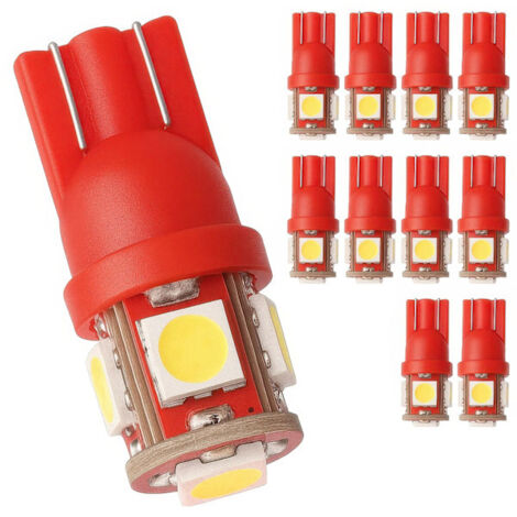 Lot de 10 ampoules LED rouges T10 W5W pour voiture (1/4)