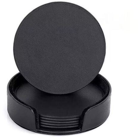 Lot de 6 sous-verres en cuir et en verre