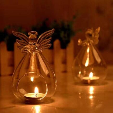 2 porte-bougies chauffe-plat en verre en forme d'ange, décoration pour la maison et les fêtes. (1/5)