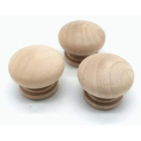 Lot de 10 boutons de tiroir ronds en bois brut, en forme de champignon, pour meubles de placard.