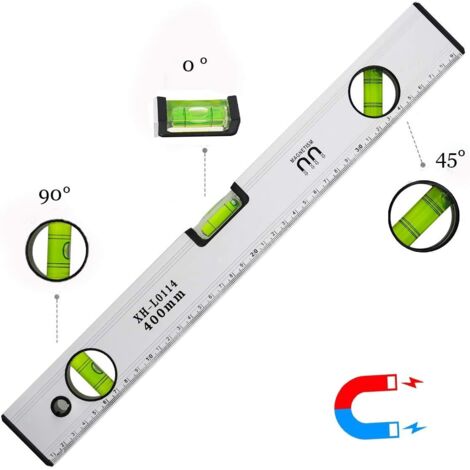 Litzee – Niveau à bulle magnétique 40 cm – 3 fioles haute visibilité – Précision +/- 0,5 mm – Aluminium léger avec embouts en caoutchouc TPR