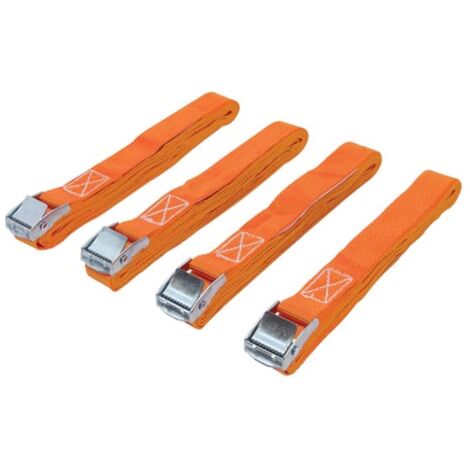 Perel – Sangle d'arrimage 200 kg – Lot de 4 sangles en polyester résistant – 3,6 m x 25 mm – Boucle à came métal pour fixation rapide