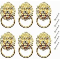 Lot de 6 poignées de tiroir tête de lion, poignées dorées avec vis, style antique, pour commode, tiroir, armoire ou boîte à bijoux.