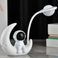 Lampe de table LED sans fil Spaceman Moon, lampe de chevet pour chambre d'enfant, cadeau d'anniversaire pour garçon, lampe de bureau blanche