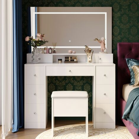 IDMarket - Toeletta con specchio LED e sgabello BELLA