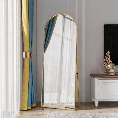 Specchio su piede arcuato, 162x53 cm, con cornice in metallo, specchio a tutta lunghezza, specchio a parete, per soggiorno o guardaroba - Oro