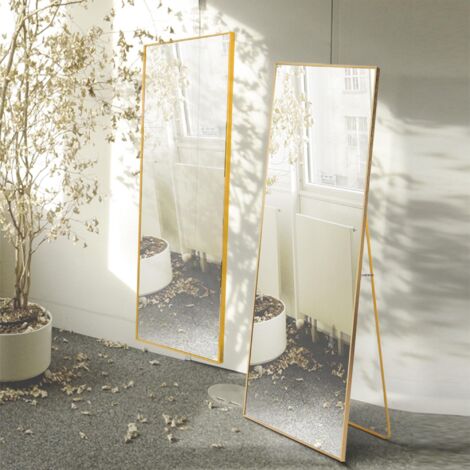 Specchio a figura intera HD 150x40 cm con cornice in metallo, specchio da terra per soggiorno o guardaroba, specchio da parete, dorato