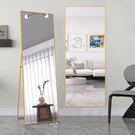 Ganzkörperspiegel HD 2 in 1, 162x53cm, Rechteckig, mit Metallrahmen, Design-Stil, Wandspiegel für Wohnzimmer oder Ankleidezimmer - Gold