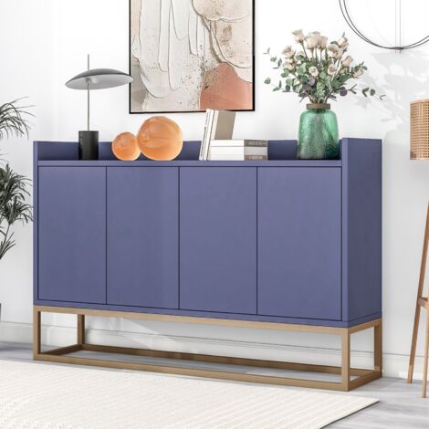 Sideboards 120cm, mit 4 Türen, verstellbaren Regalen, goldfarbenem Metallrahmen, Push-to-Open-Funktion, moderne Kommode aus holz - Blau
