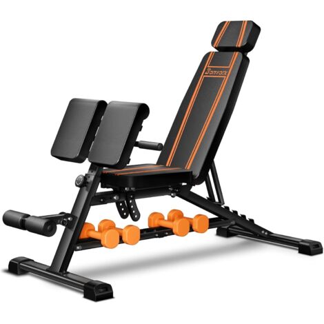Banc de Musculation Réglable 450 kg - Banc d'entraînement Haute Performance avec Poignée pour Exercices à Domicile, Banc plat Inclinable pour Sit-ups pour Tout le Corps
