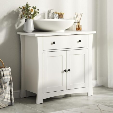 Meuble sous Lavabo, Meuble pour Lavabo sur Colonne avec 2 Portes, Meuble sous Lavabo Autoportant avec Tiroir pour Lavabo sur Colonne, 60 x 30 x 60 cm, Blanc