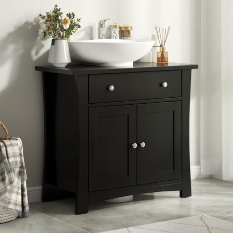 Meuble sous Lavabo, Meuble pour Lavabo sur Colonne avec 2 Portes, Meuble sous Lavabo Autoportant avec Tiroir pour Lavabo sur Colonne, 60 x 30 x 60 cm, Noir