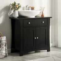 Meuble sous Lavabo, Meuble pour Lavabo sur Colonne avec 2 Portes, Meuble sous Lavabo Autoportant avec Tiroir pour Lavabo sur Colonne, 60 x 30 x 60 cm, Noir