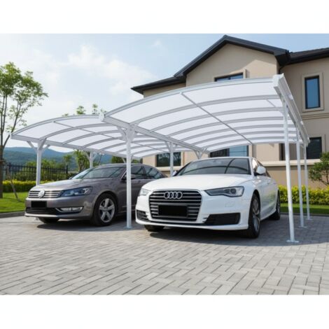 Carport Double Aluminium Blanc 600x505cm Polycarbonate 6mm X-METAL