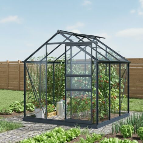 Serre de Jardin 3,5m2 Aluminium Anthracite Verre Trempé 4mm avec Embase - Green Protect Rinca