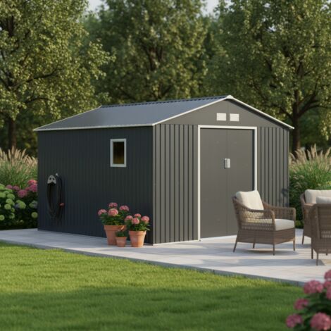 Abri Jardin Métal 13m²Anthracite Hautes Parois X-METAL + Kit Ancrage