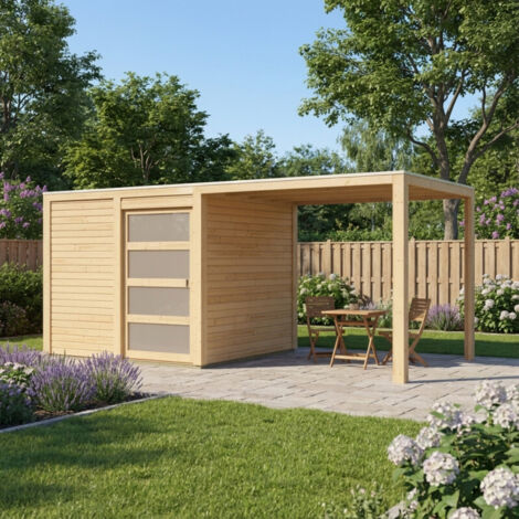 Abri Jardin Bois Massif 19mm Qubic 6m² Toit Plat Appentis