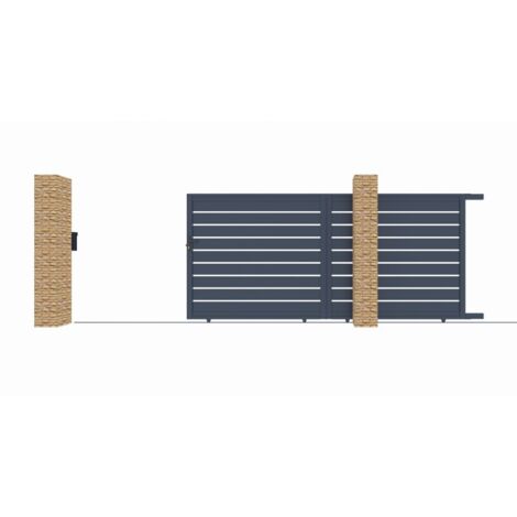 Portail coulissant aluminium anthracite 300x140cm – Lames de 1.2mm – Peinture thermolaquée – 100% recyclable – Avec serrure et clés – X-Metal