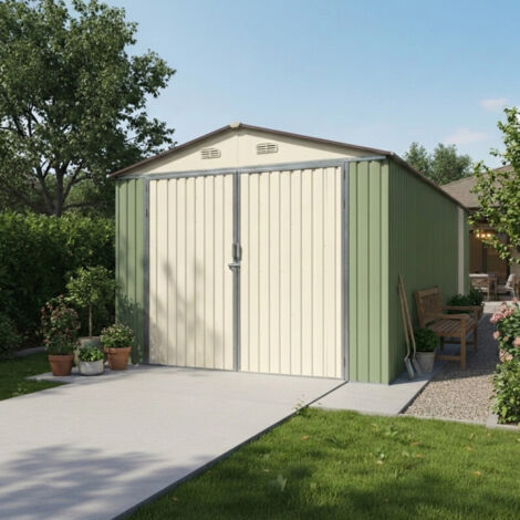Garage Métallique 18m² Vert Crème Double Porte X-METAL + Kit Ancrage