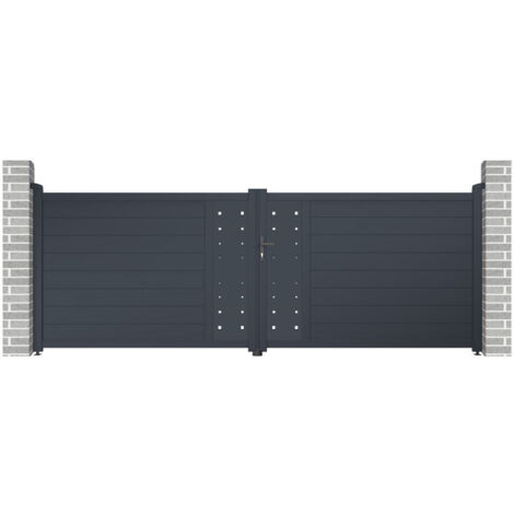 Portail Battant Aluminium 392x142cm Anthracite X-Metal avec Serrure