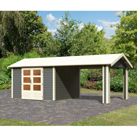 Abri de Jardin Bois Gris Terre 9,24m² avec Auvent - Karibu Theres 7 (1/5)