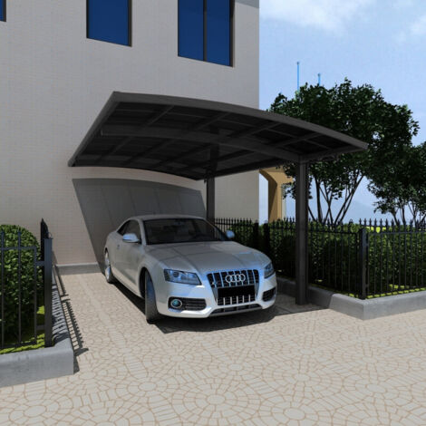 Carport aluminium 15m² gris anthracite – Structure en polycarbonate traité anti-UV – Hauteur faîtage 240cm – Charge neige 60kg/m² – X-Metal