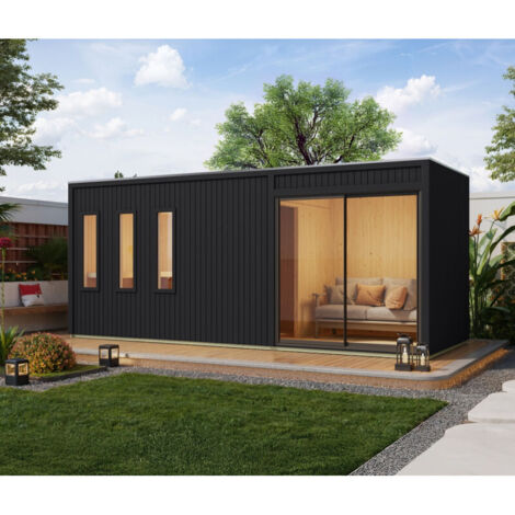 Sauna Extérieur 4-6 Places Bois Noir 12.4mÂ² Vestibule - Karibu Monterey