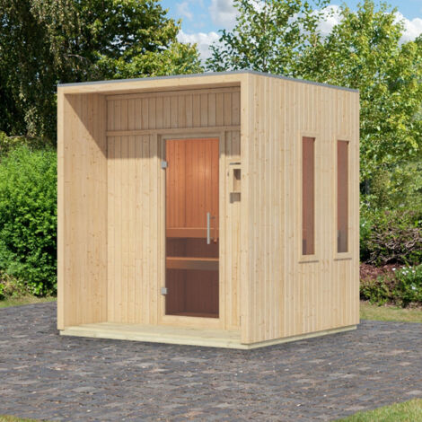 Sauna Extérieur Arcadia 4,7mÂ² Bois Massif 73mm avec Plancher - Karibu