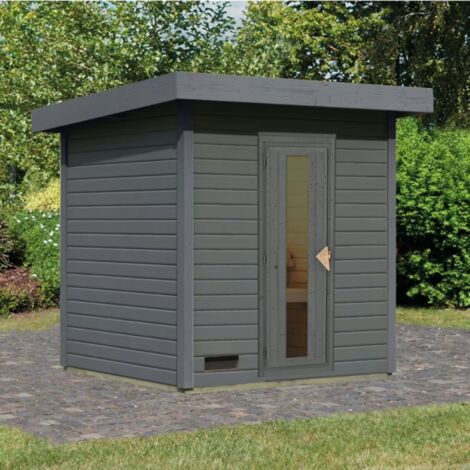 Sauna Extérieur 4 Places Bois Epicéa 38mm Gris Terre 3.84mÂ² Poêle 9KW - Karibu Hytti