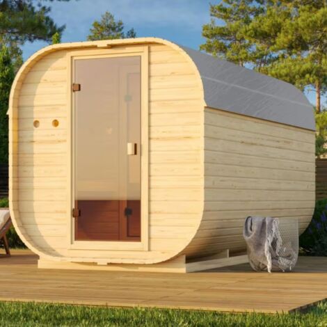 Sauna Extérieur Tonneau Quadro 3 Karibu 4 Places Poêle 9kW