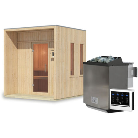 Sauna Exterieur 4.7m2 2-4 Places Bois Massif Poêle 9kW Karibu Arcadia