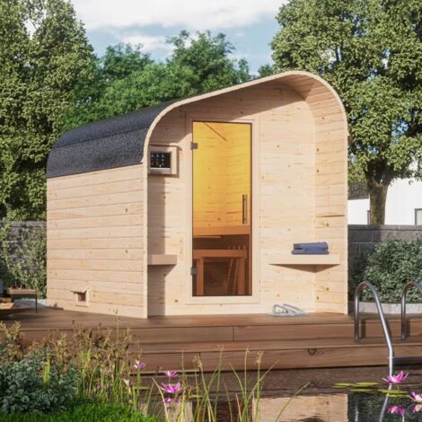 Sauna Exterieur Tonneau 4-6 Places Bois Epicea Nordique 38mm Karibu